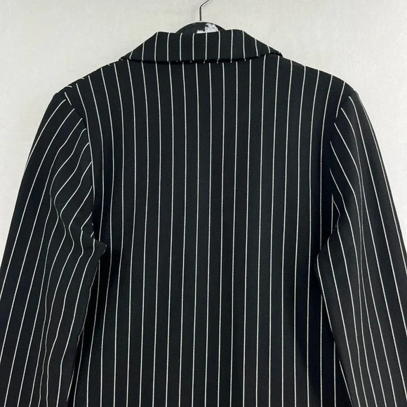 Divided by H&M Jacket Womens XS Black Striped Open Front Pockets Notched Lapel - Picture 8 of 11
